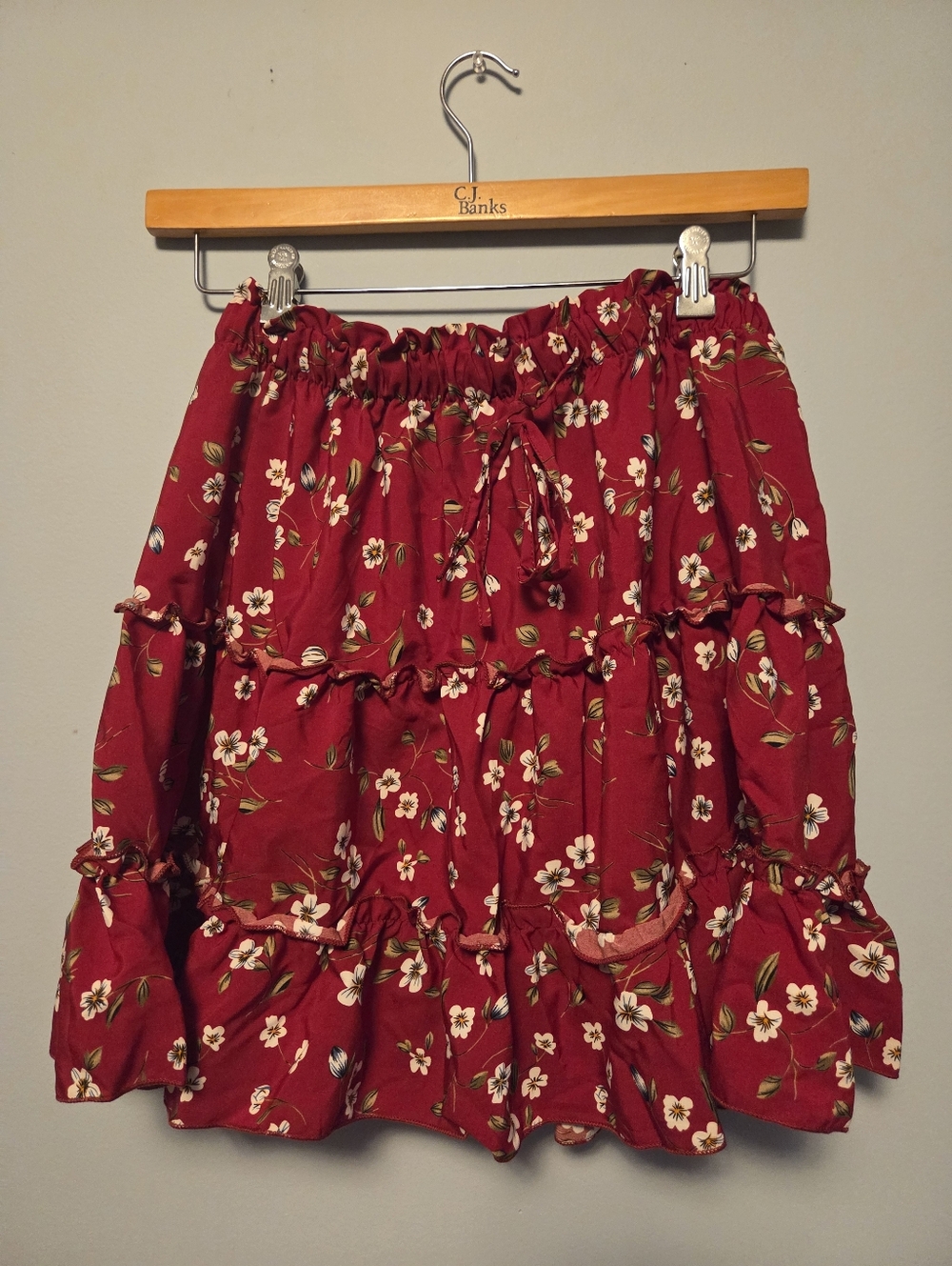 Red Floral Tiered Skort